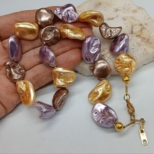 Natural Mother Of Perl 18K Yellow Gold plated Chain Colored Shell Vintage